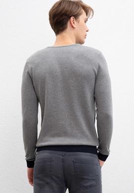 Erkek Gri Melanj Bisiklet Yaka Triko Kazak - 50207700010