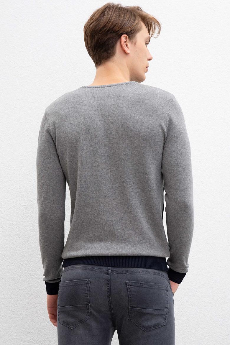 Erkek Gri Melanj Bisiklet Yaka Triko Kazak - 50207700010