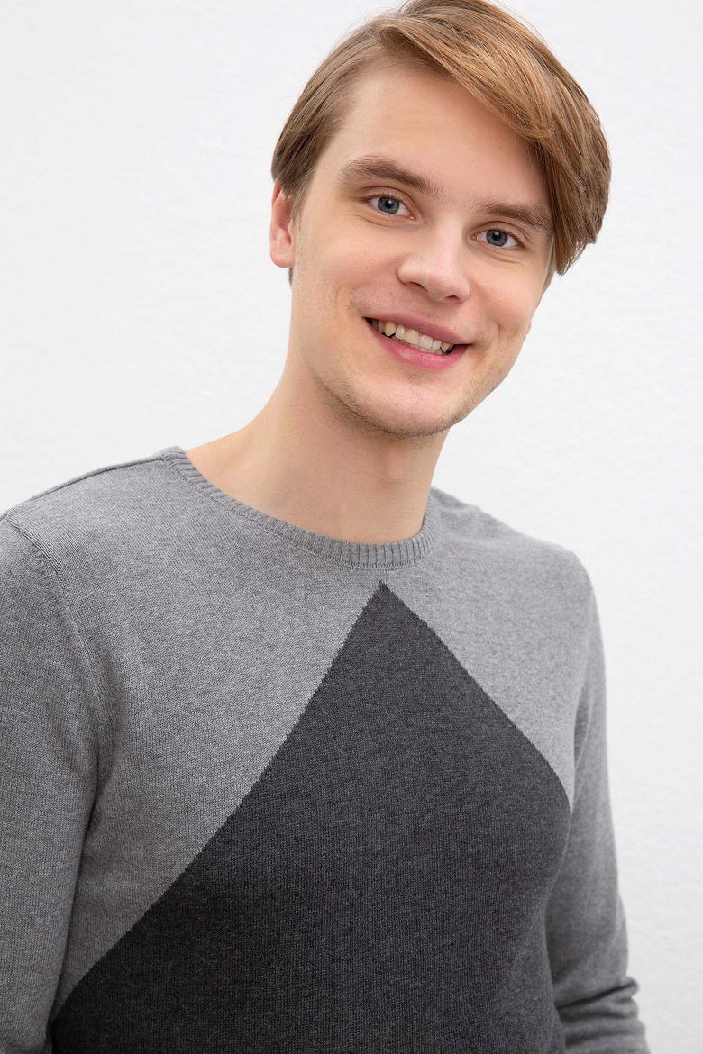 Erkek Gri Melanj Bisiklet Yaka Triko Kazak - 50207700010