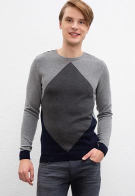 Erkek Gri Melanj Bisiklet Yaka Triko Kazak - 50207700010