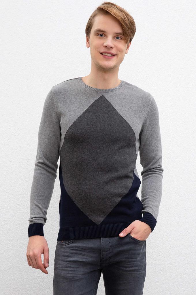 Erkek Gri Melanj Bisiklet Yaka Triko Kazak