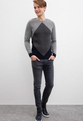 Erkek Gri Melanj Bisiklet Yaka Triko Kazak - 50207700010