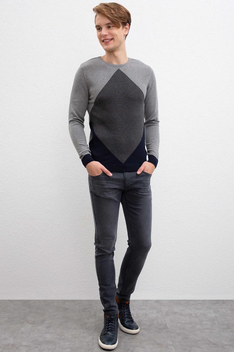 Erkek Gri Melanj Bisiklet Yaka Triko Kazak - 50207700010