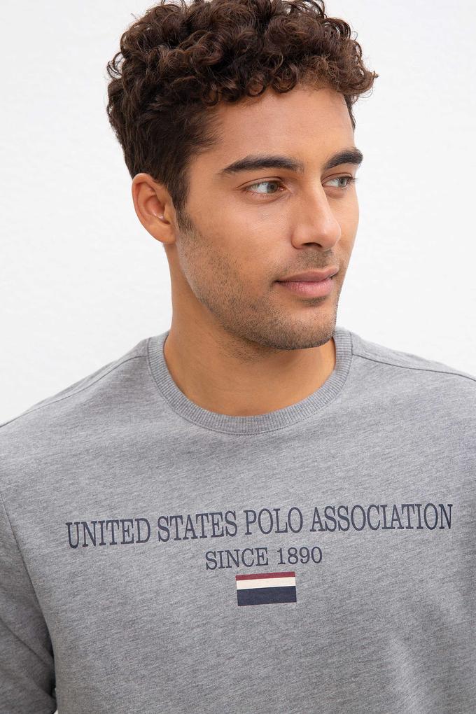 Erkek Gri Melanj Bisiklet Yaka Sweatshirt