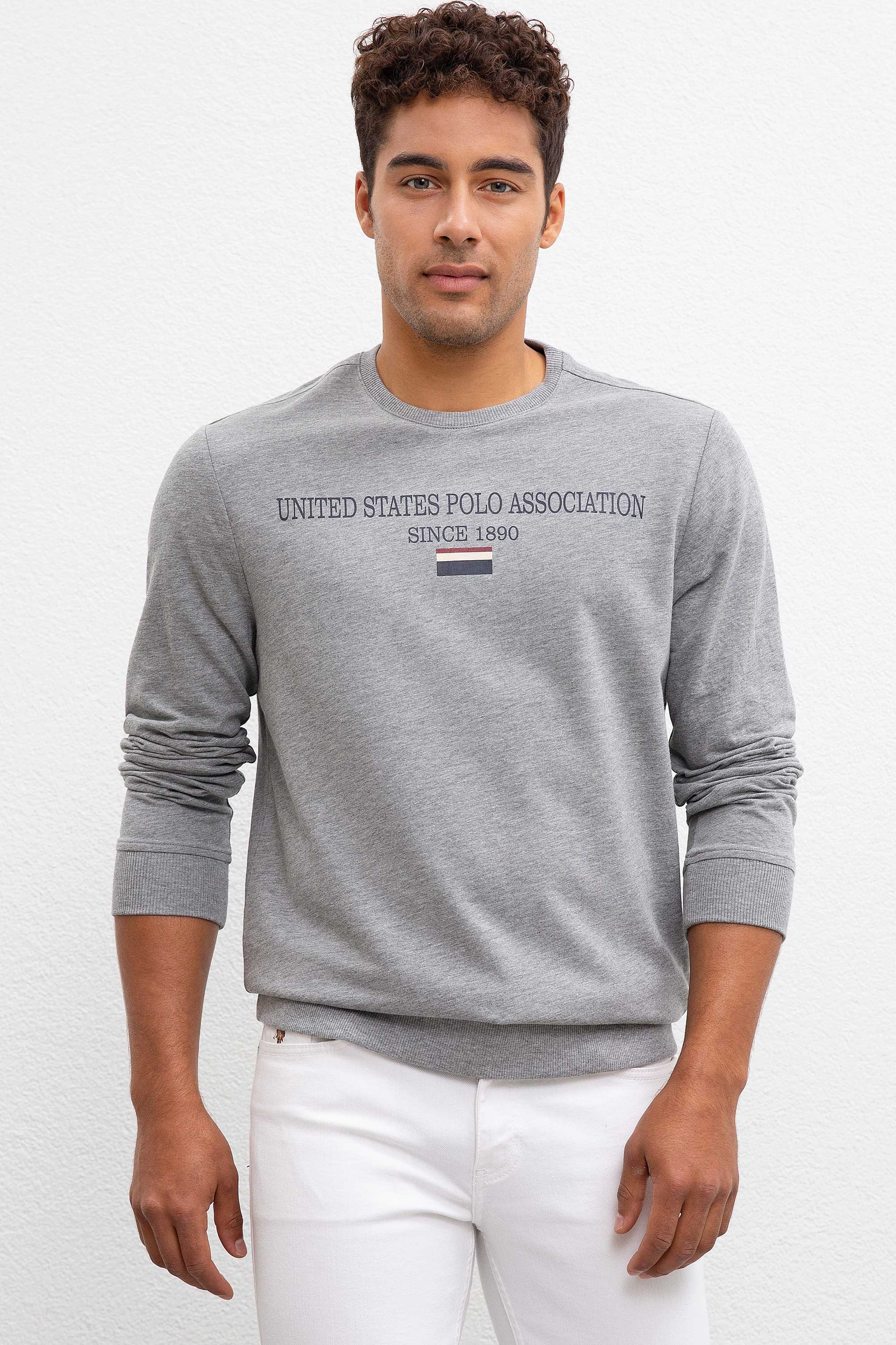 Erkek Gri Melanj Bisiklet Yaka Sweatshirt