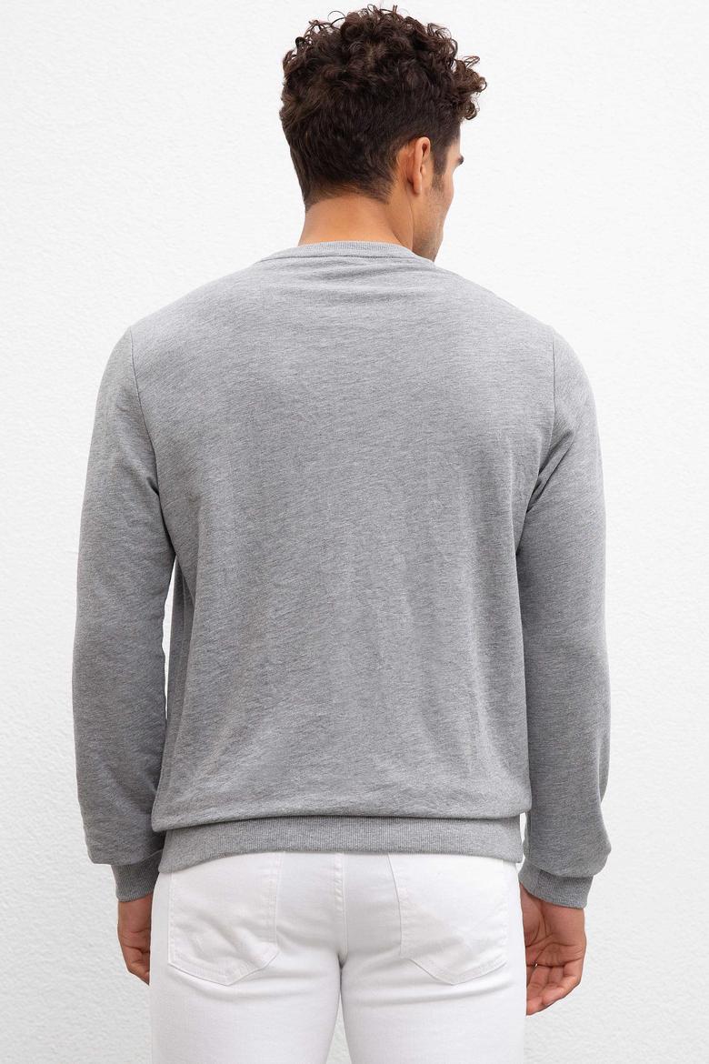 Erkek Gri Melanj Bisiklet Yaka Sweatshirt - 50208658028