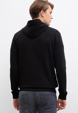 Erkek Siyah Kapüşonlu Fermuarlı Sweatshirt - 50207307013