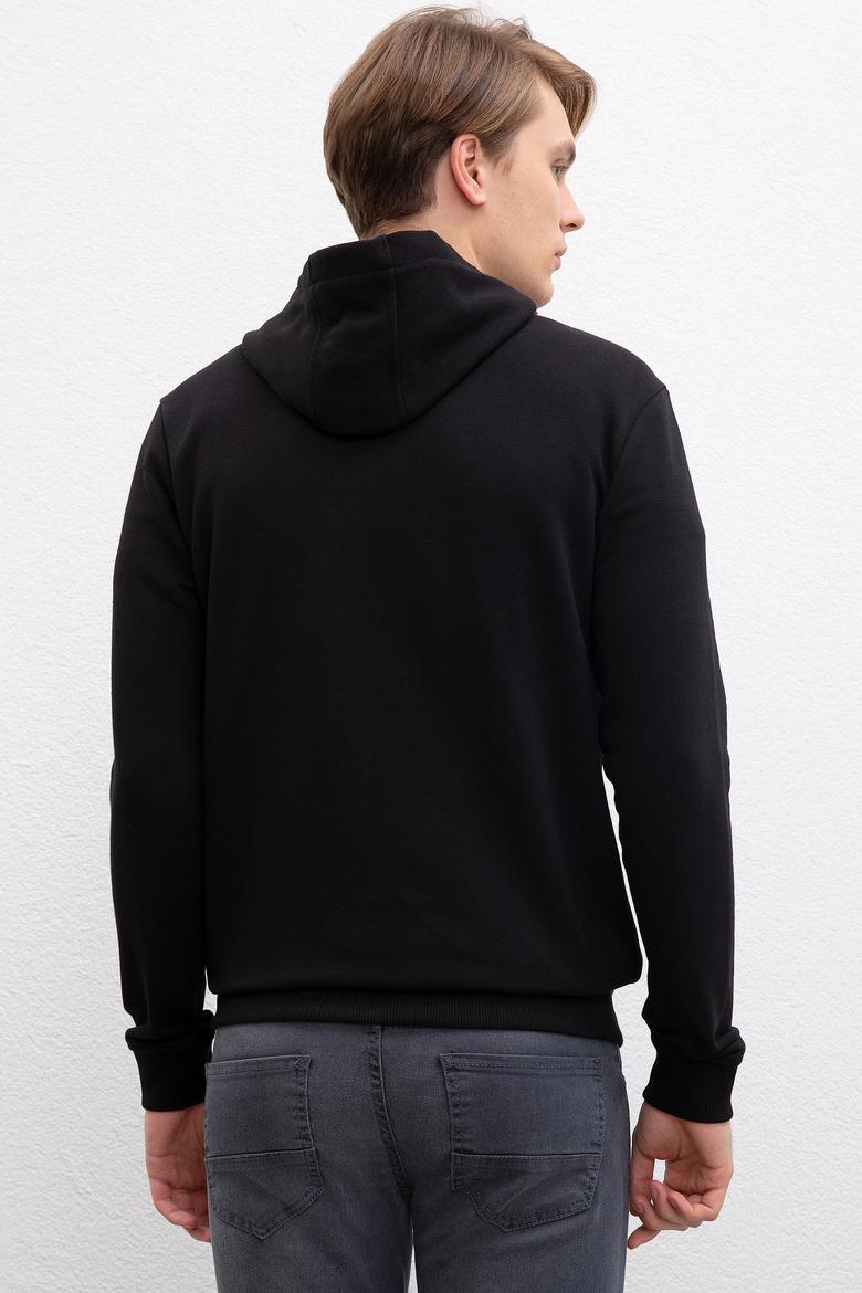 Erkek Siyah Kapüşonlu Fermuarlı Sweatshirt - 50207307013