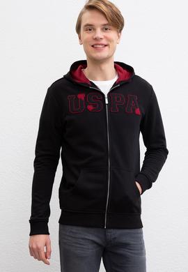 Erkek Siyah Kapüşonlu Fermuarlı Sweatshirt - 50207307013