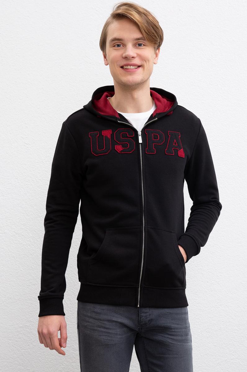 Erkek Siyah Kapüşonlu Fermuarlı Sweatshirt