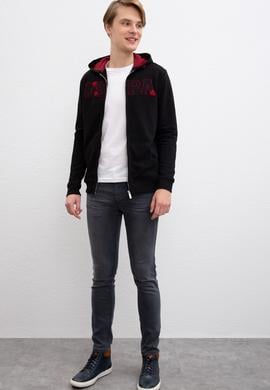 Erkek Siyah Kapüşonlu Fermuarlı Sweatshirt - 50207307013