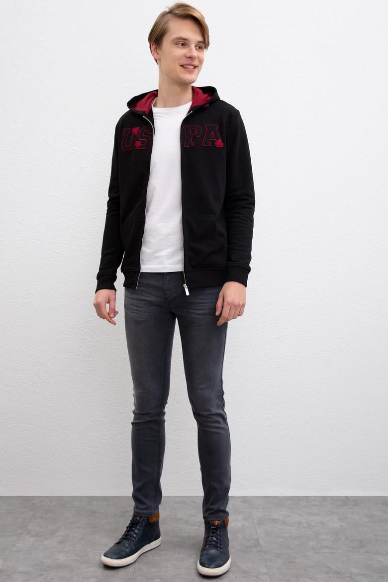 Erkek Siyah Kapüşonlu Fermuarlı Sweatshirt - 50207307013