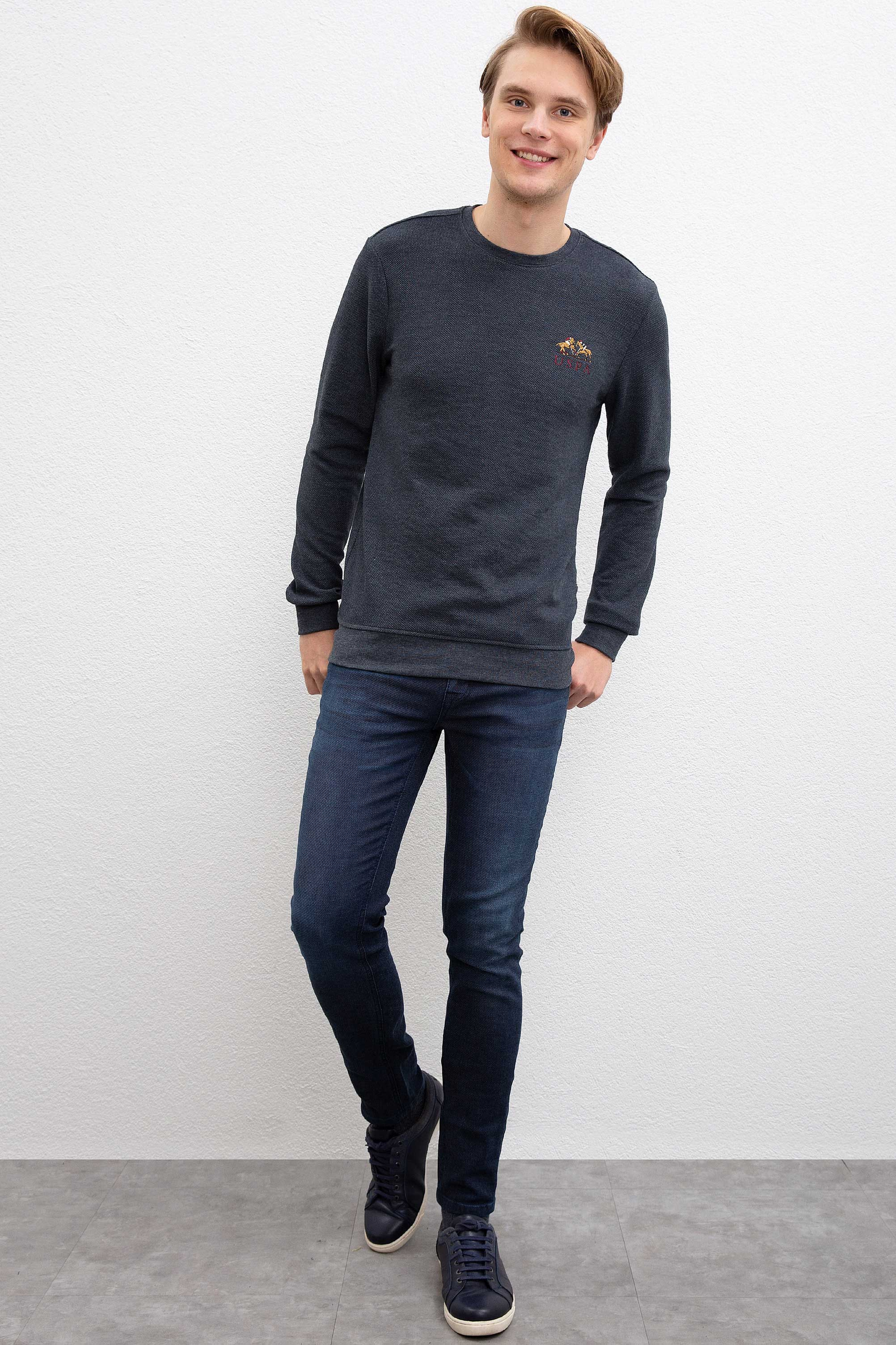 Erkek Lacivert Bisiklet Yaka Sweatshirt - Image 4