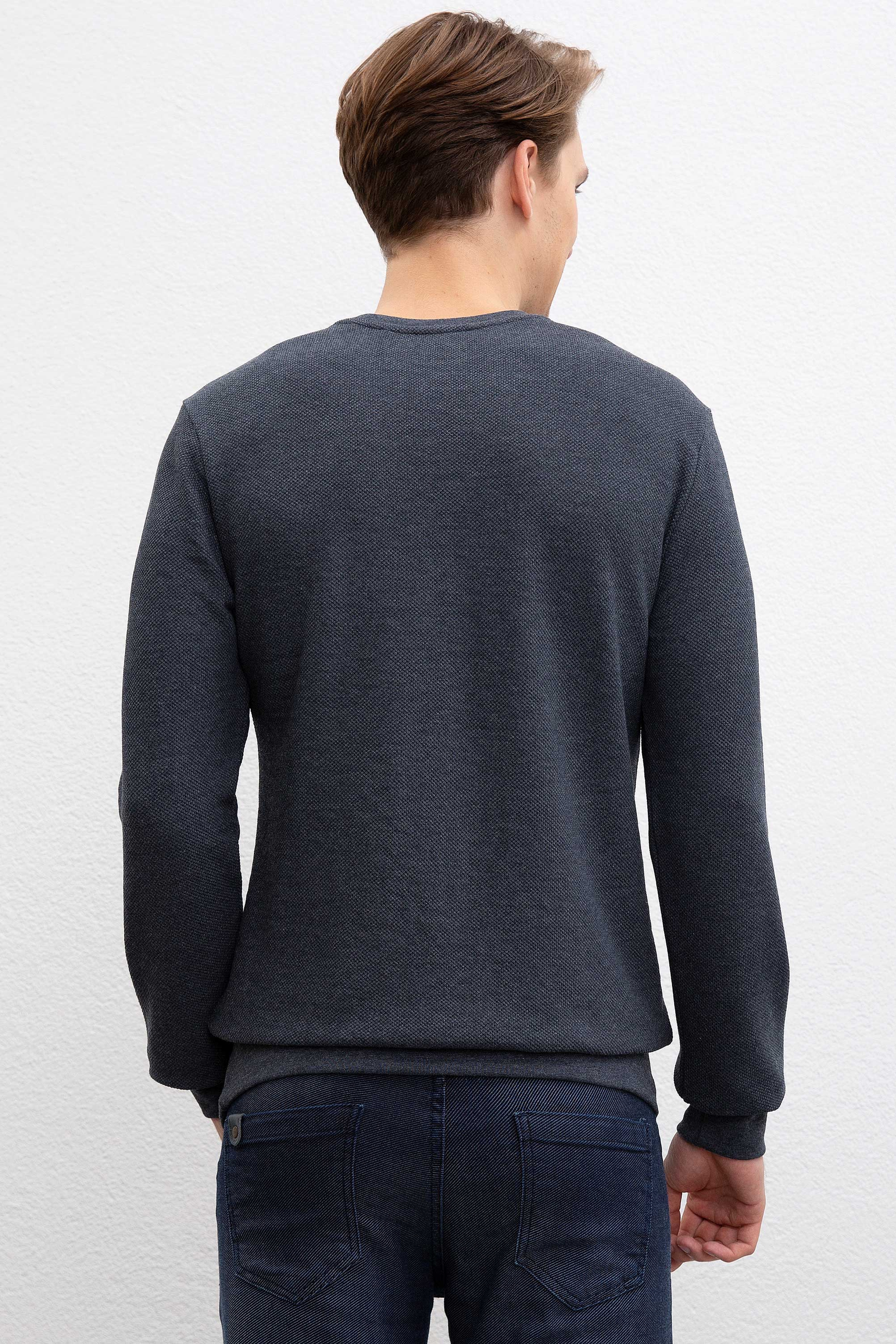 Erkek Lacivert Bisiklet Yaka Sweatshirt - Image 2