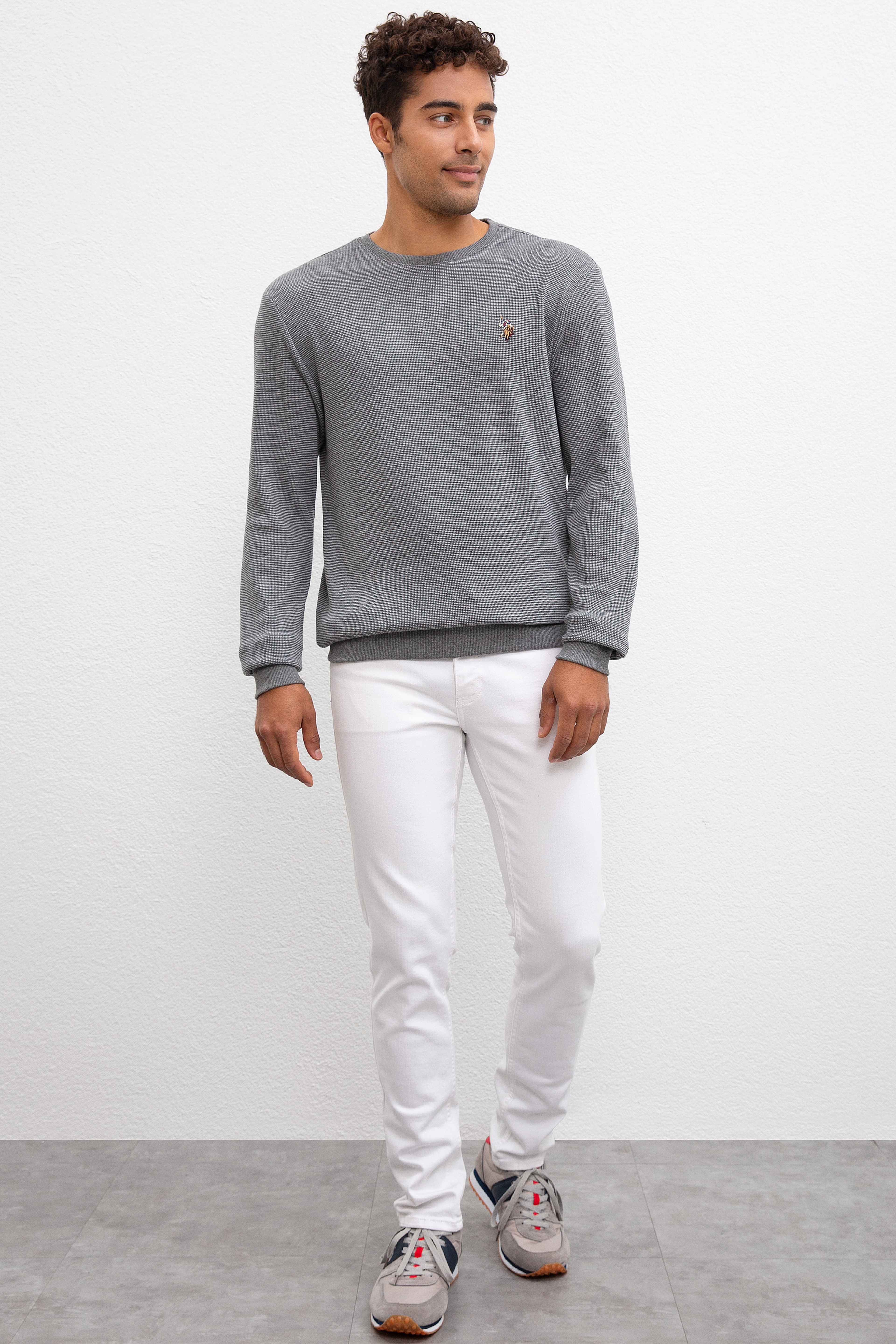 Erkek Antrasit Melanj Bisiklet Yaka Sweatshirt