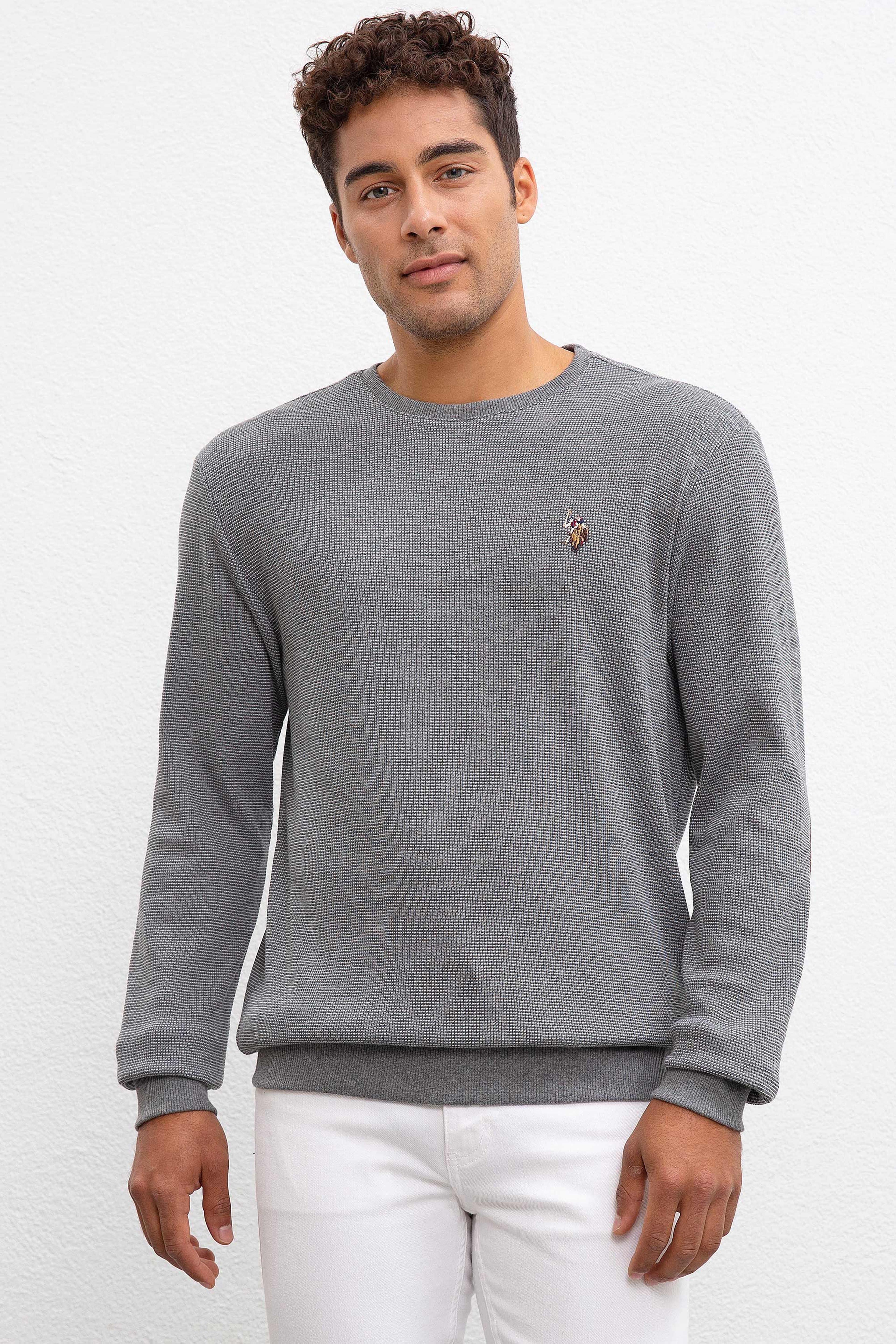 Erkek Antrasit Melanj Bisiklet Yaka Sweatshirt - Image 2