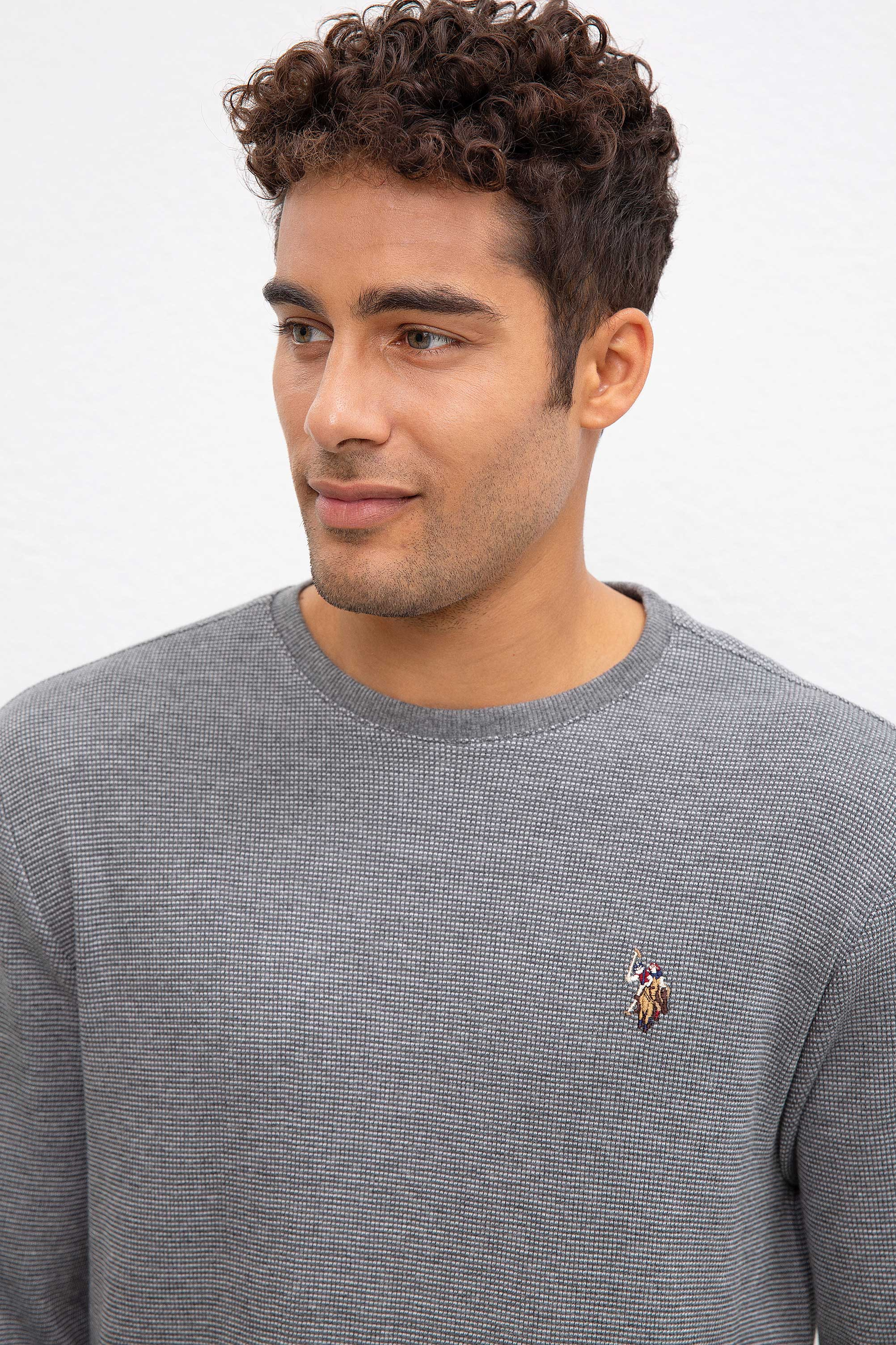 Erkek Antrasit Melanj Bisiklet Yaka Sweatshirt - Image 1
