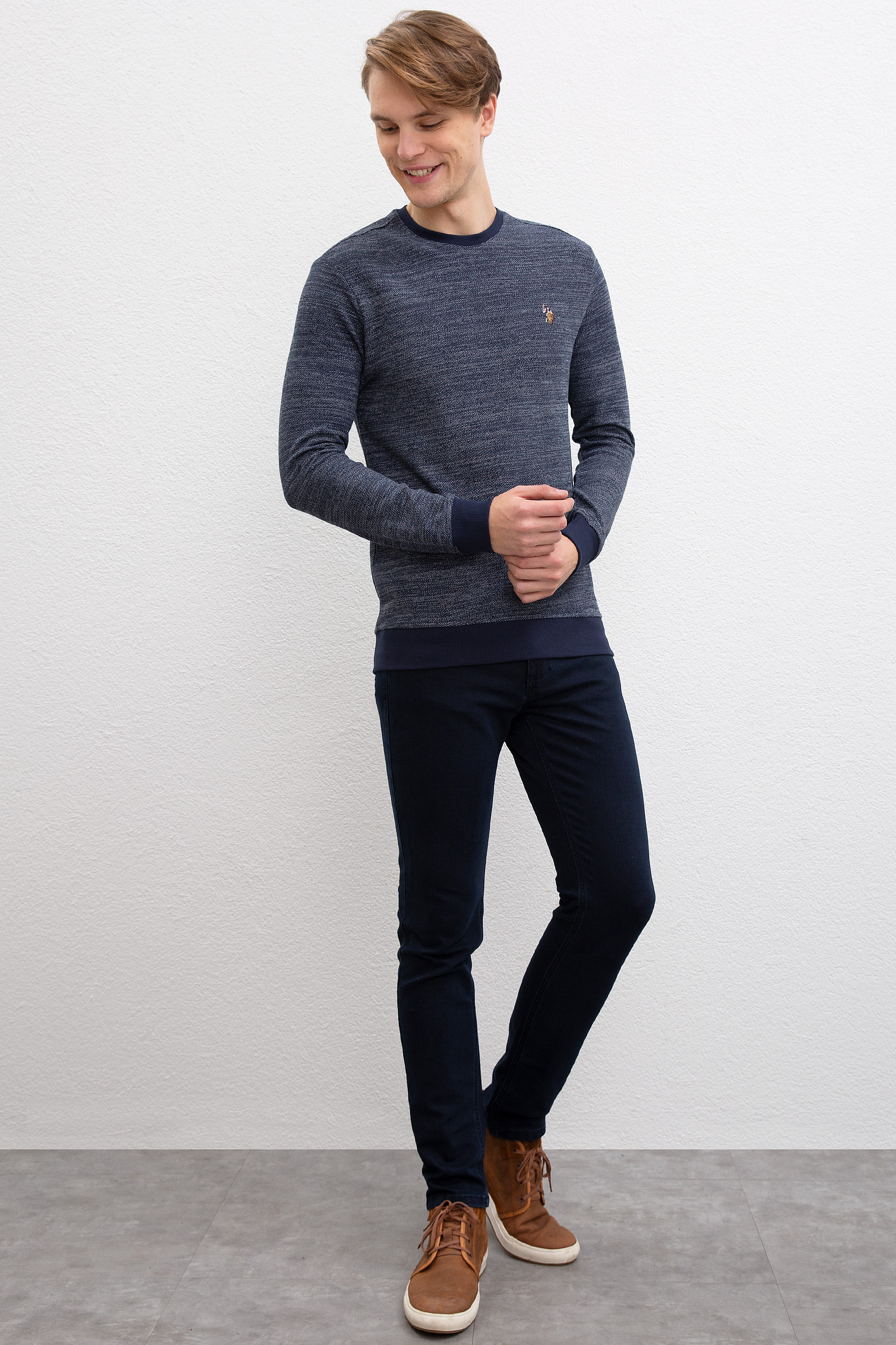 Erkek Lacivert Bisiklet Yaka Sweatshirt - Image 3