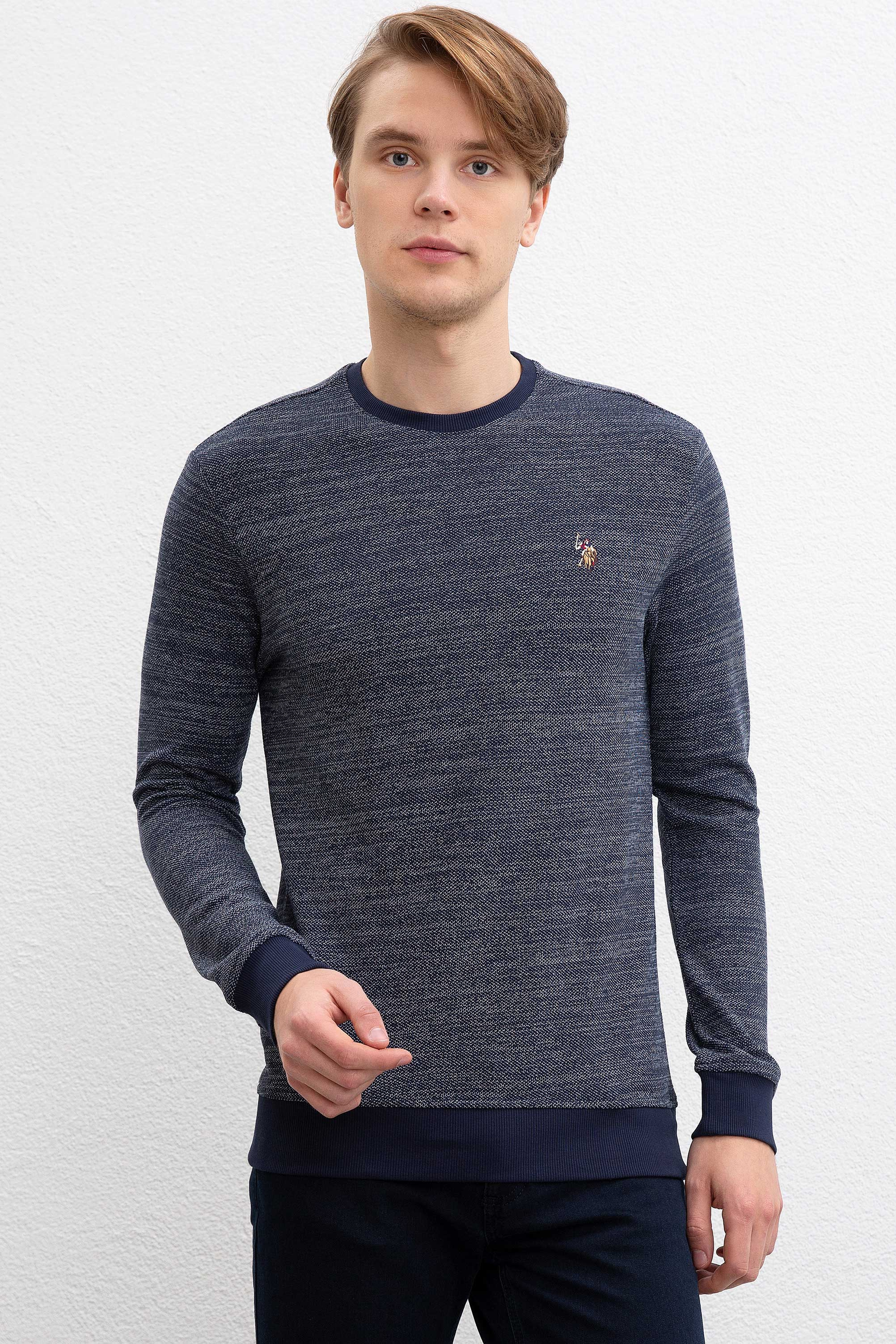 Erkek Lacivert Bisiklet Yaka Sweatshirt - Image 1