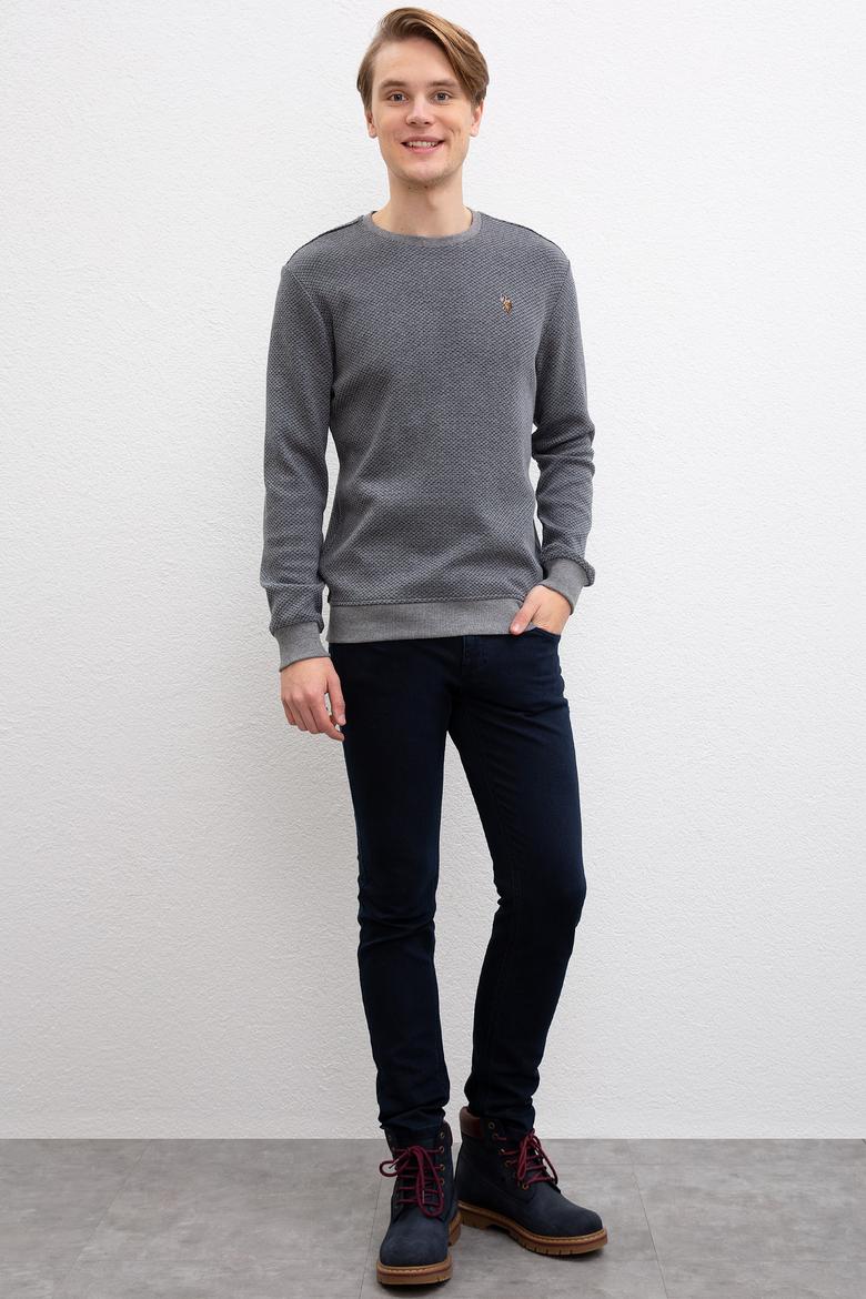 Erkek Gri Bisiklet Yaka Sweatshirt - 50207500028