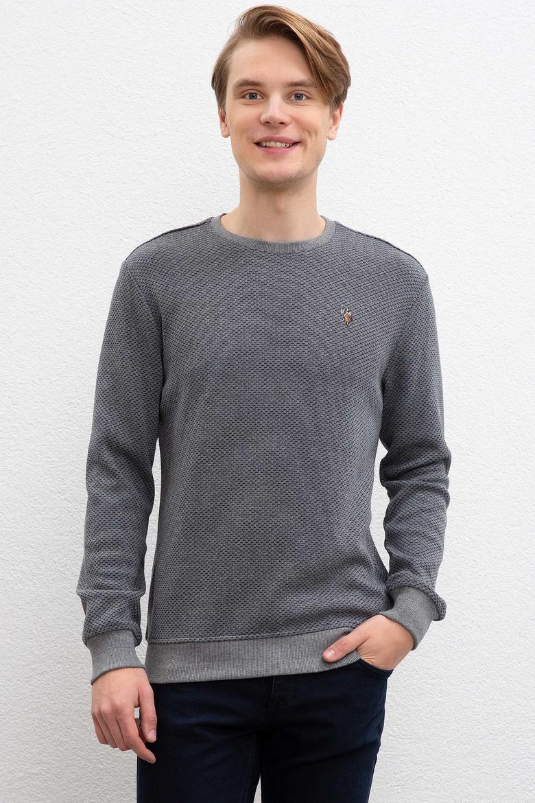 Erkek Gri Bisiklet Yaka Sweatshirt