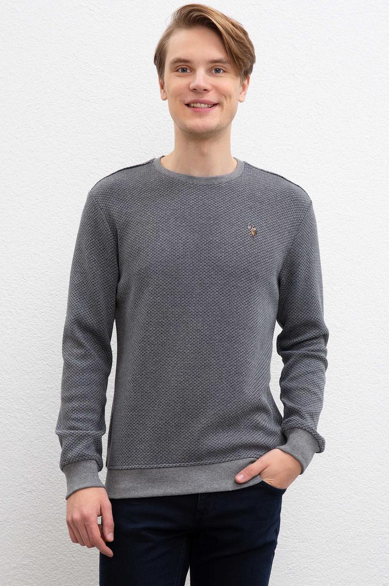 Erkek Gri Bisiklet Yaka Sweatshirt