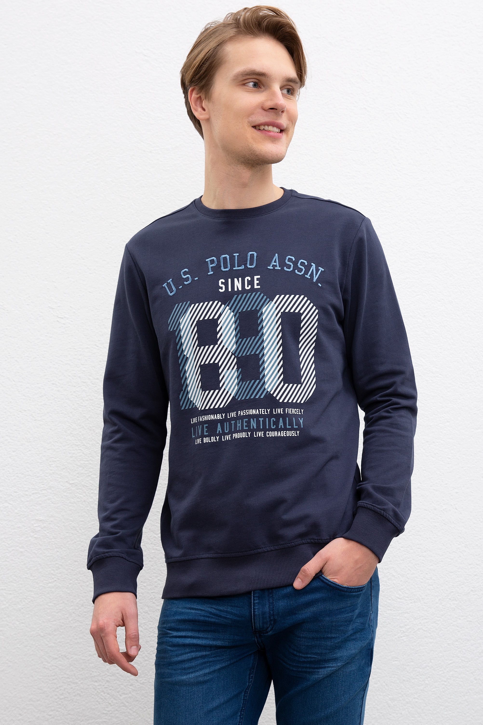 Erkek Lacivert Bisiklet Yaka Sweatshirt