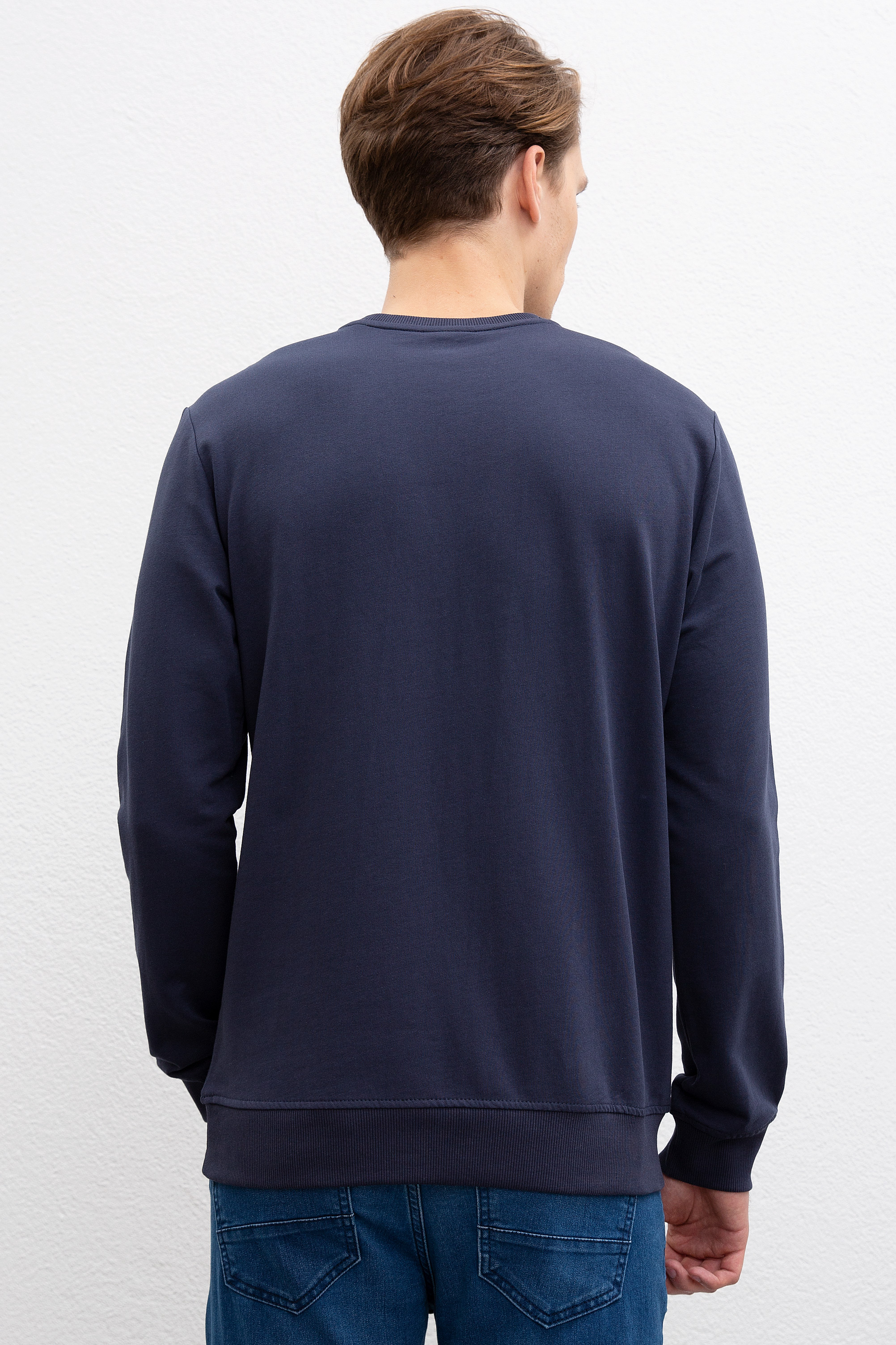 Erkek Lacivert Bisiklet Yaka Sweatshirt - Image 3