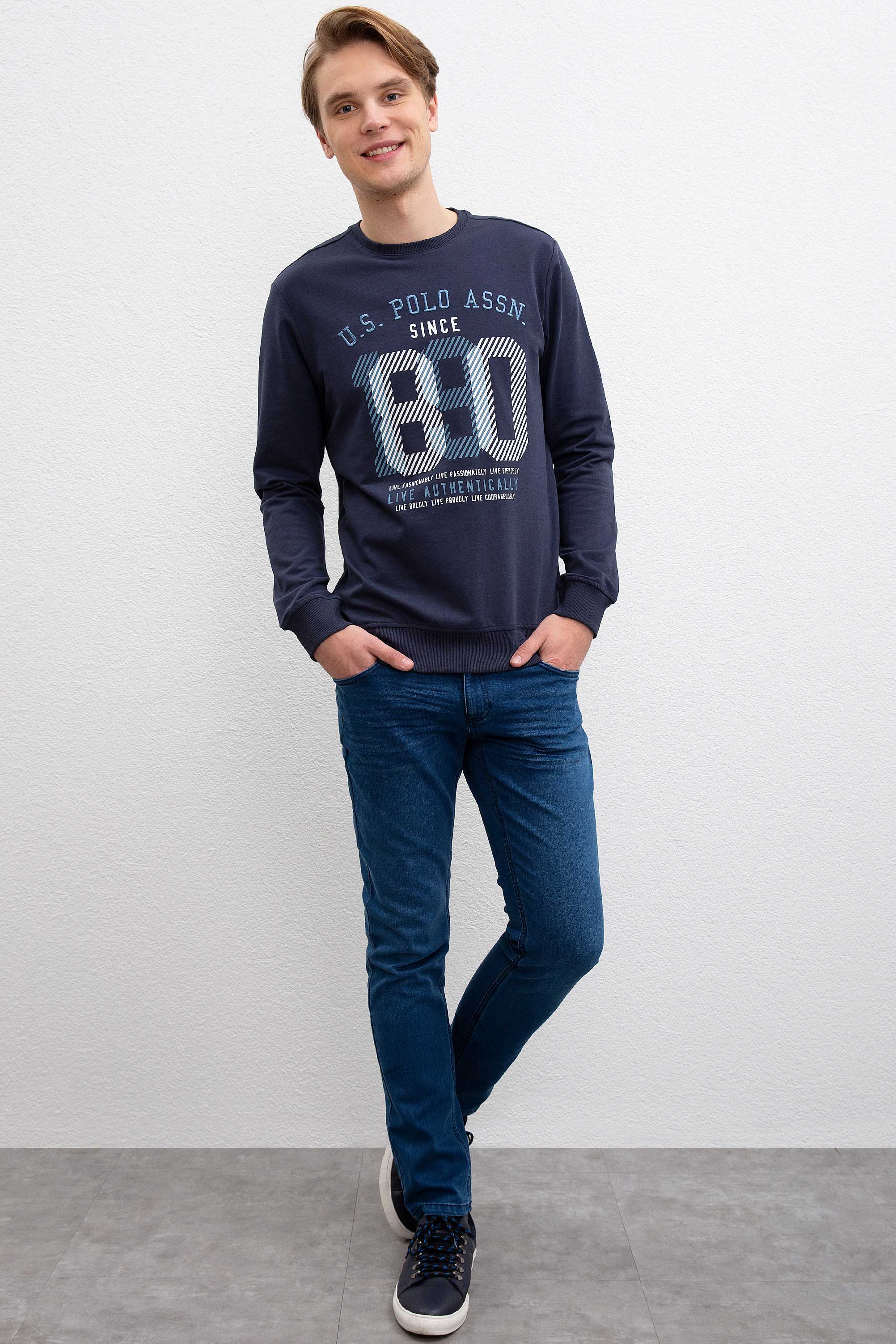 Erkek Lacivert Bisiklet Yaka Sweatshirt - Image 4