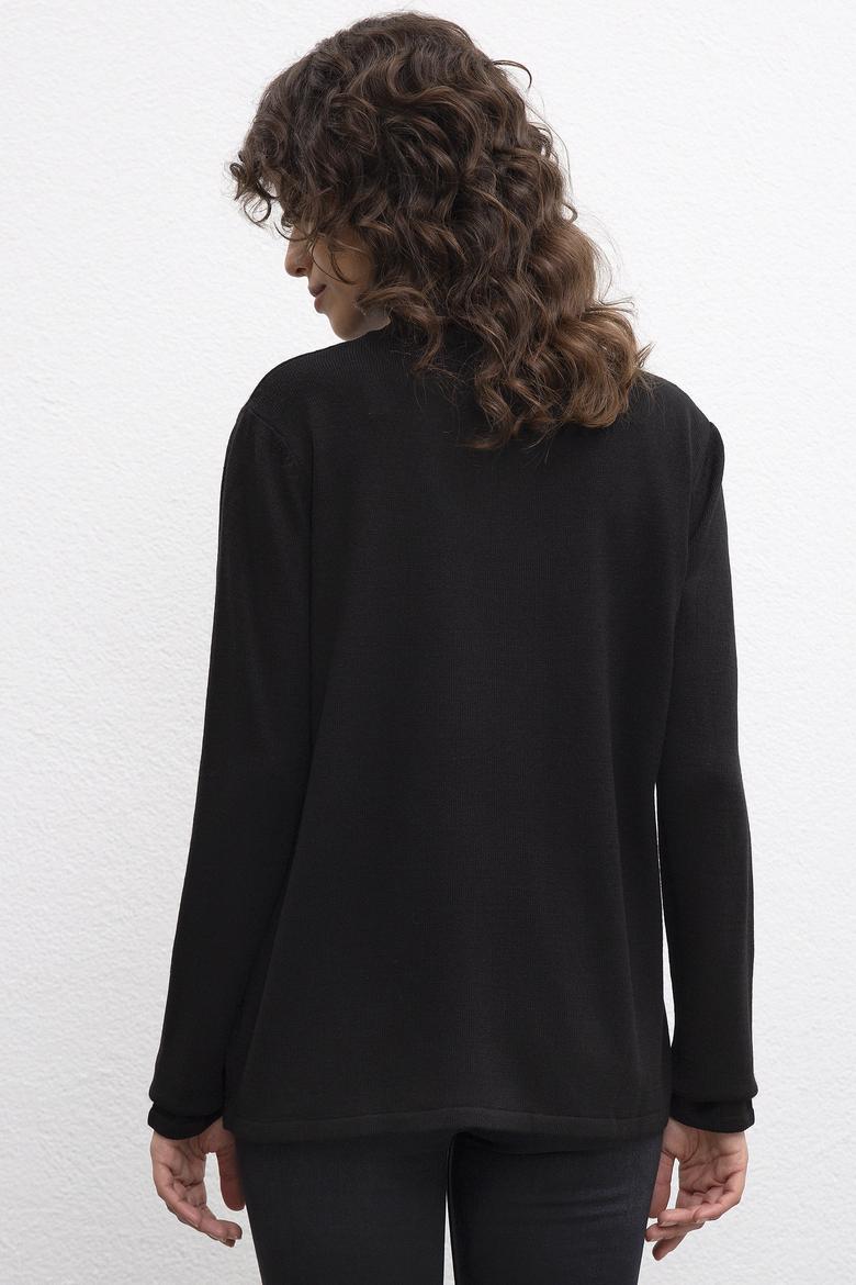 Kadın Siyah Crop Top Kazak - 50209316028