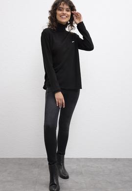 Kadın Siyah Crop Top Kazak - 50209316028