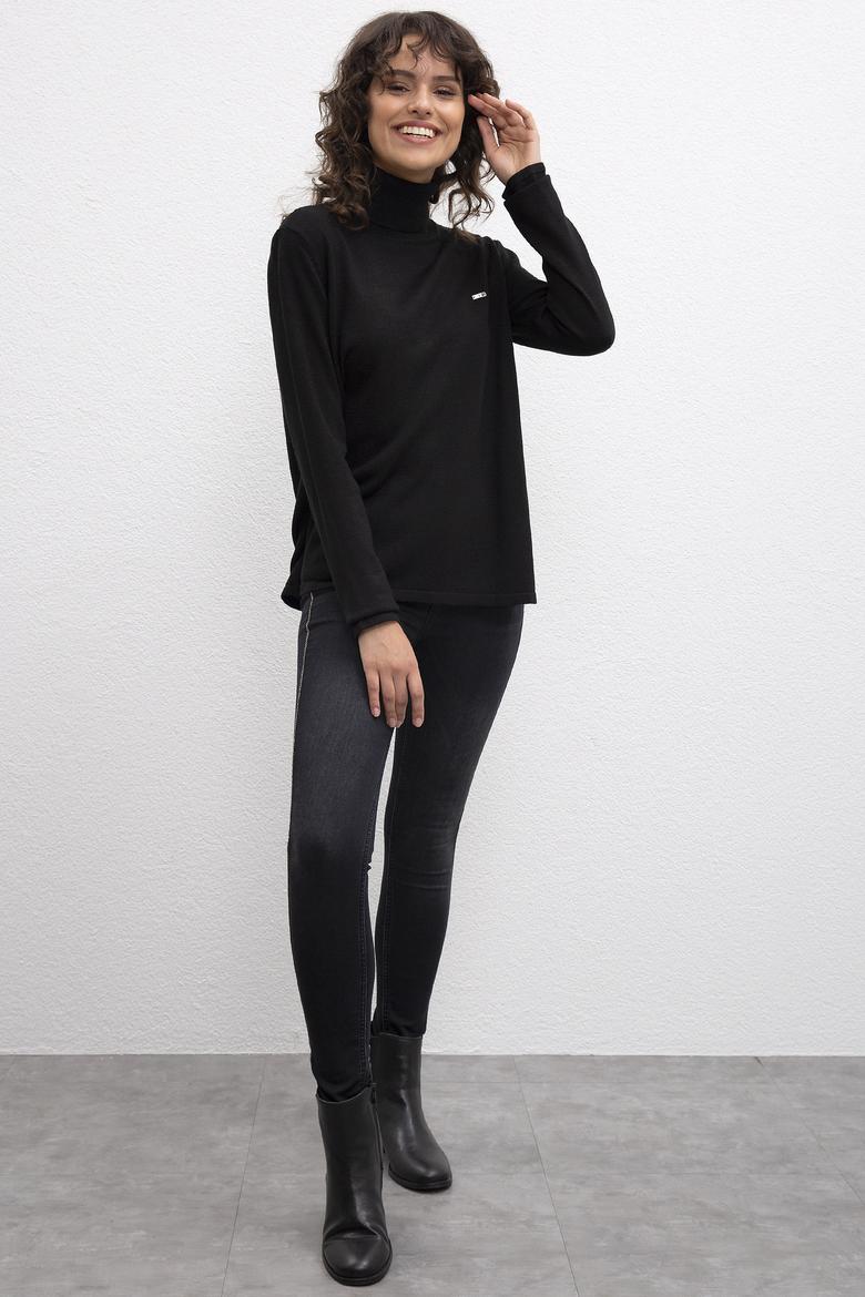 Kadın Siyah Crop Top Kazak - 50209316028