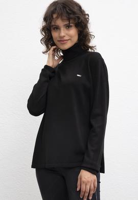 Kadın Siyah Crop Top Kazak - 50209316028