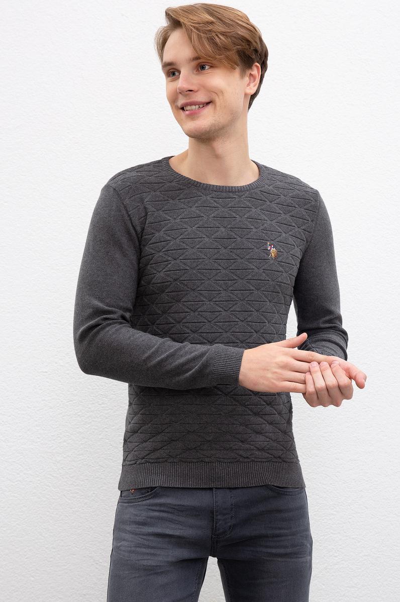 Erkek Antrasit Melanj Bisiklet Yaka Triko Kazak