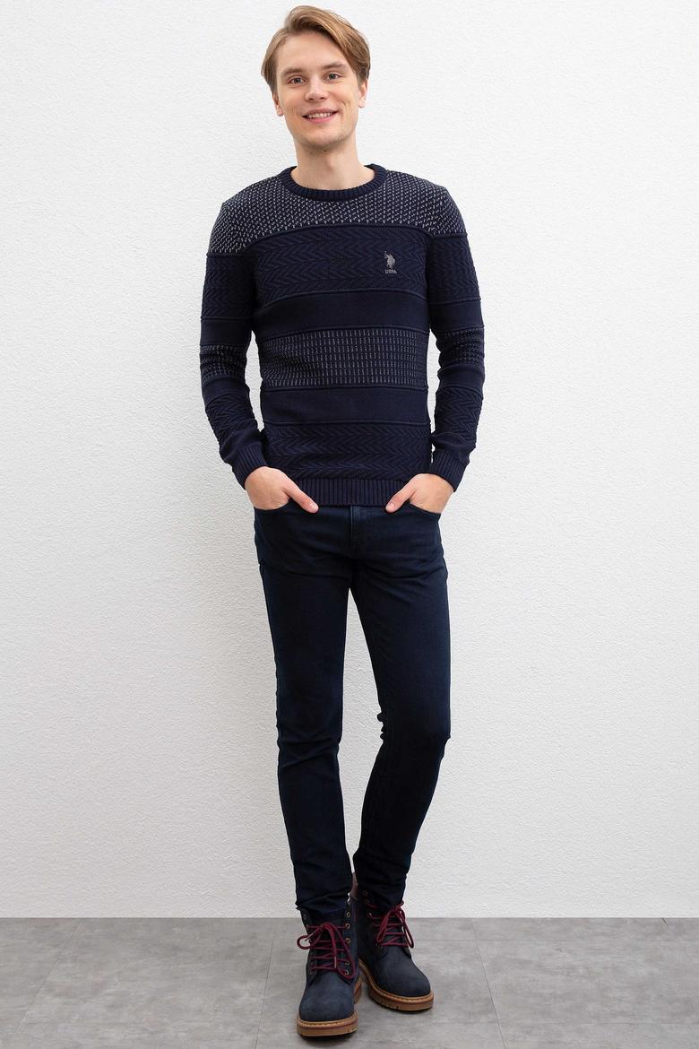 Erkek Lacivert Bisiklet Yaka Triko Kazak - 50207677008