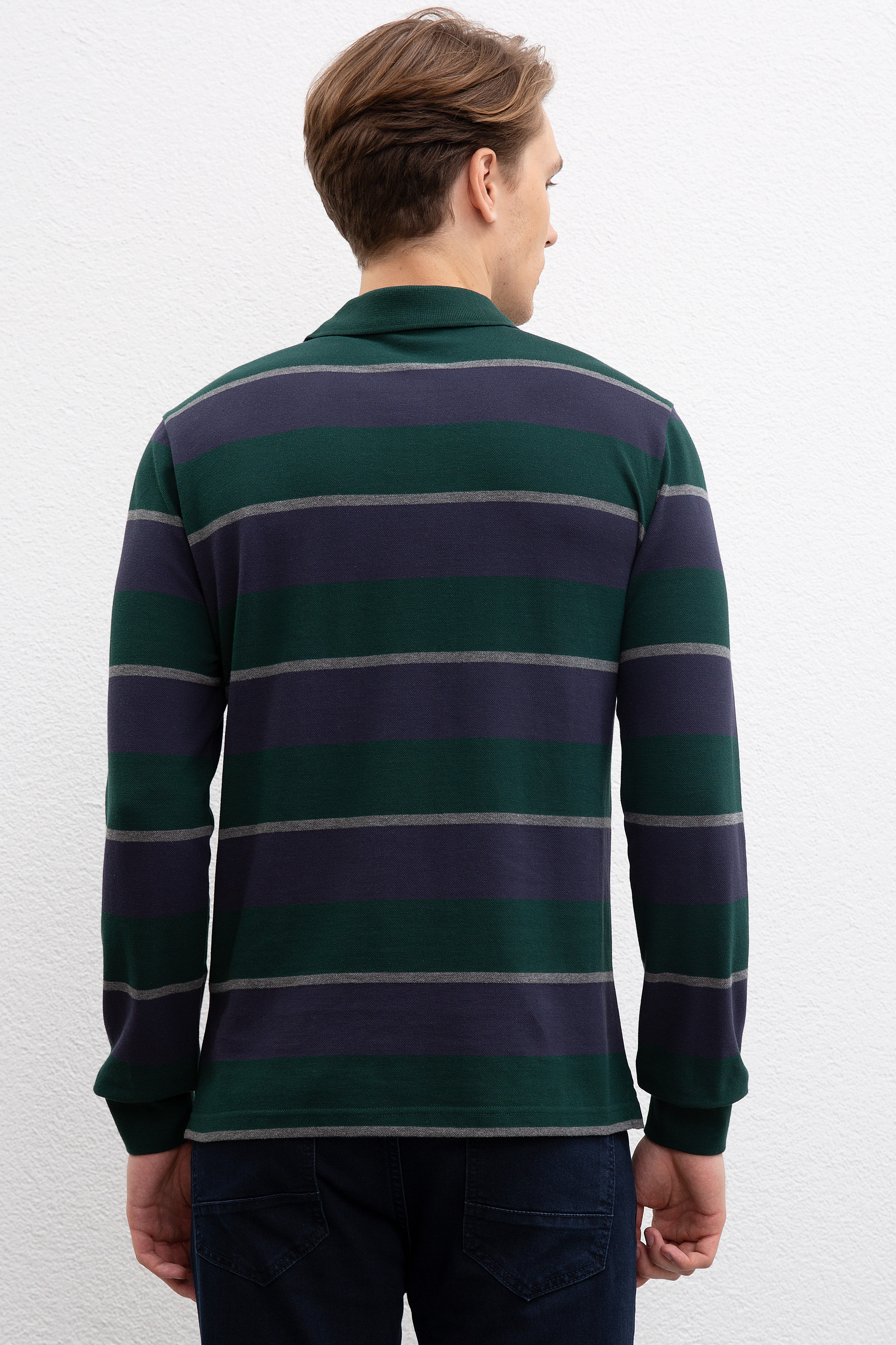 Erkek Koyu Yeşil Polo Yaka Sweatshirt