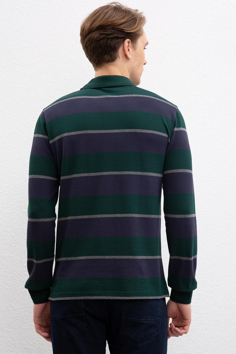 Erkek Koyu Yeşil Polo Yaka Sweatshirt - 50207477038