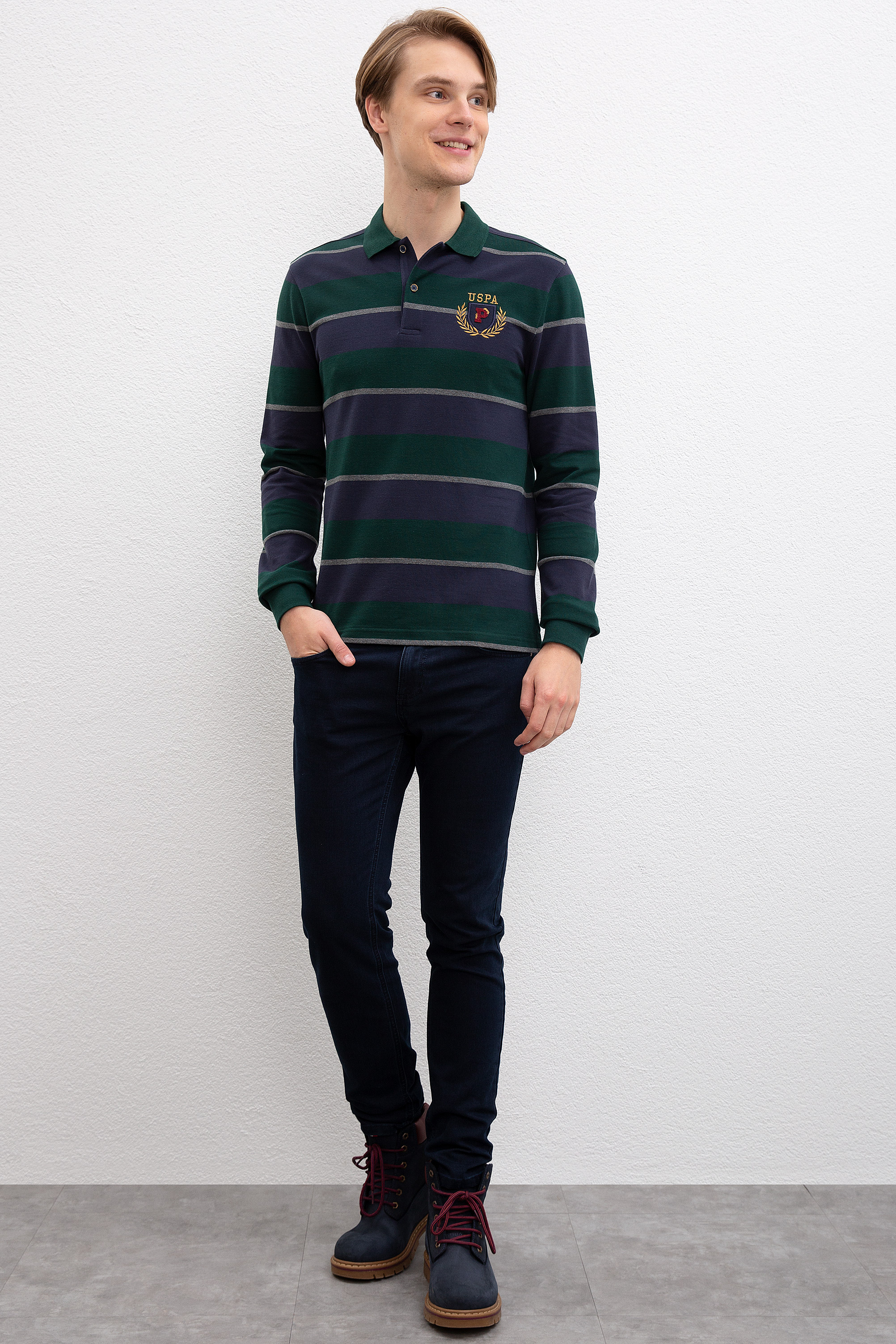 Erkek Koyu Yeşil Polo Yaka Sweatshirt