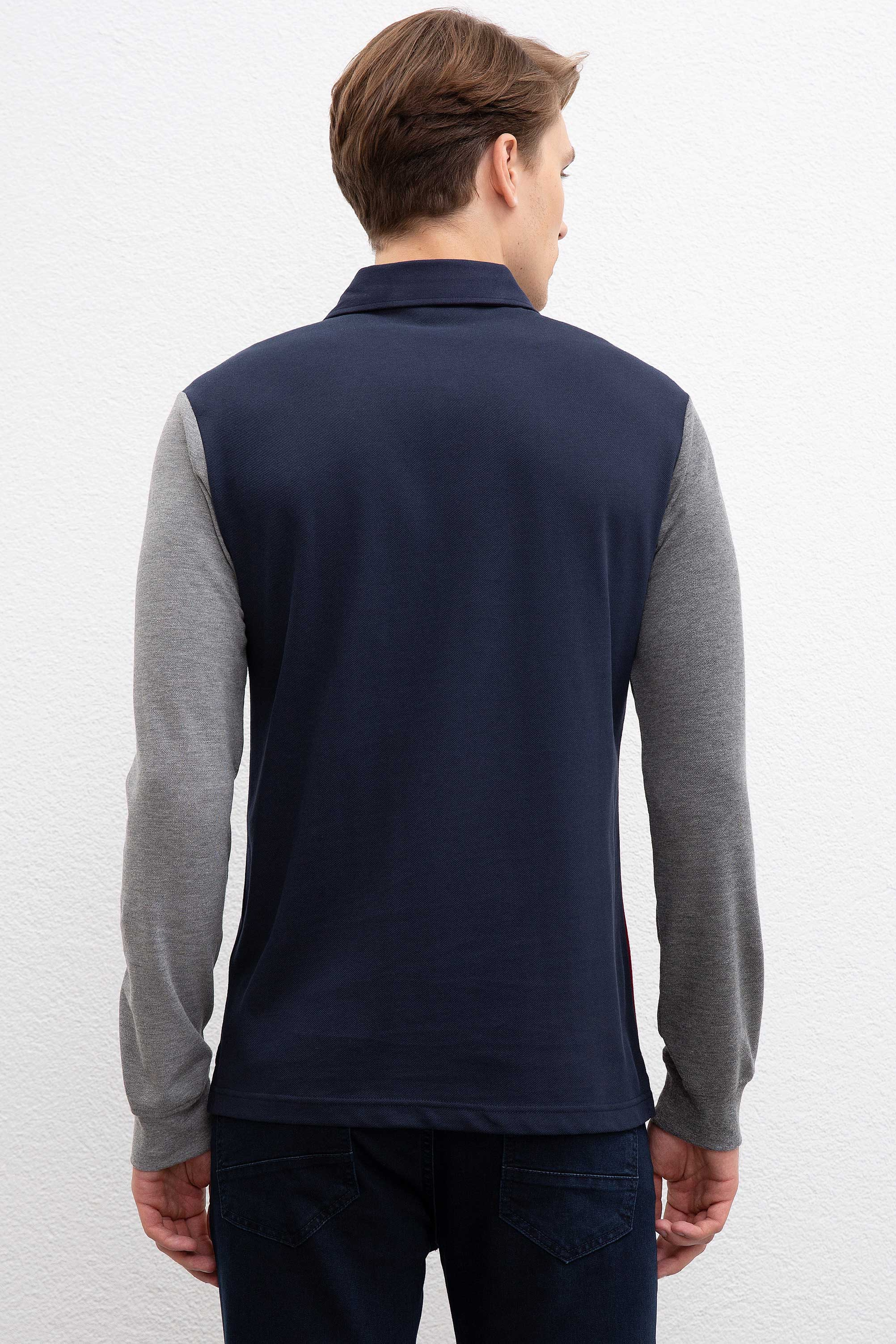 Erkek Bordo Polo Yaka Sweatshirt - Image 3