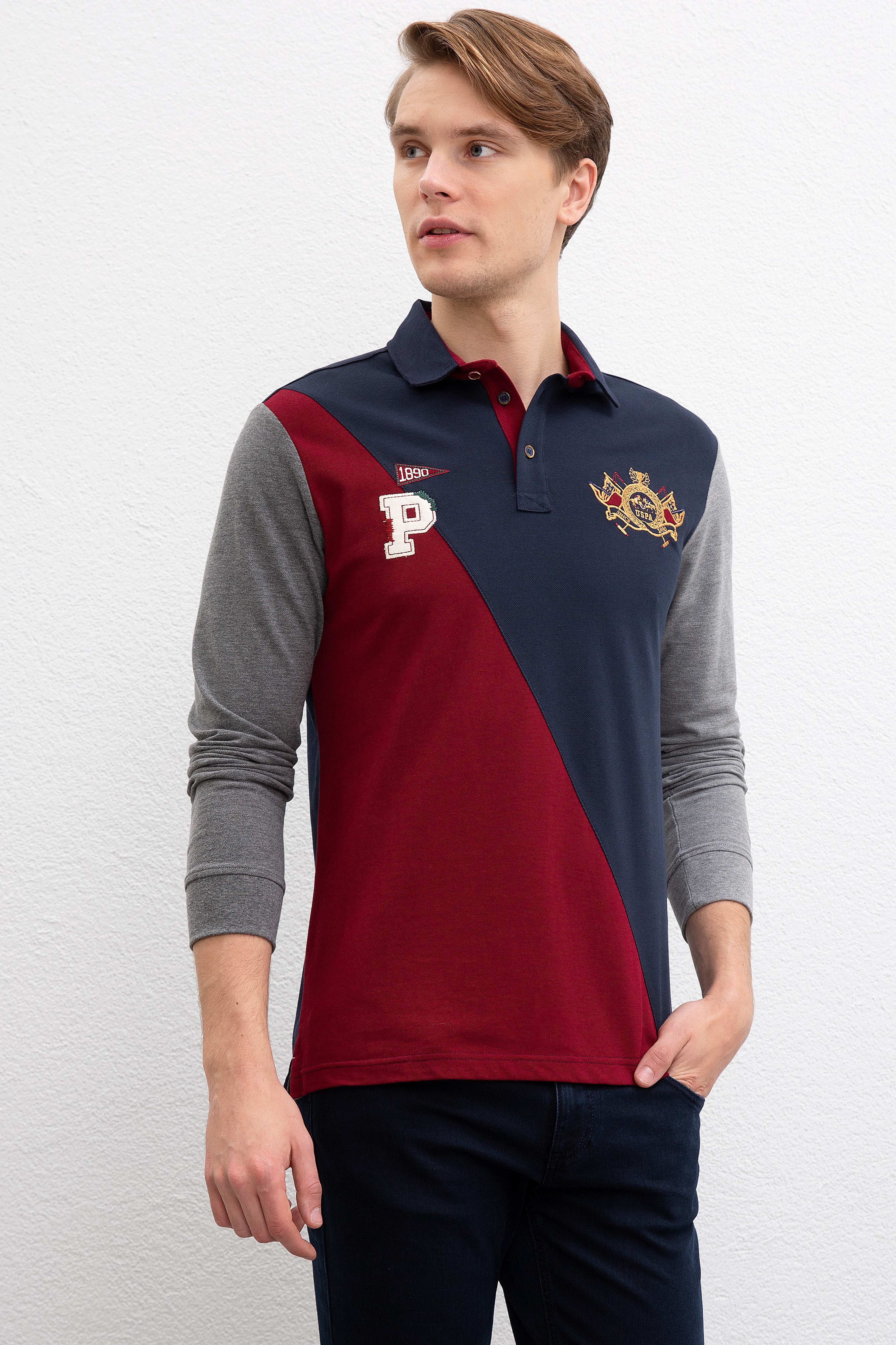 Erkek Bordo Polo Yaka Sweatshirt - Image 2