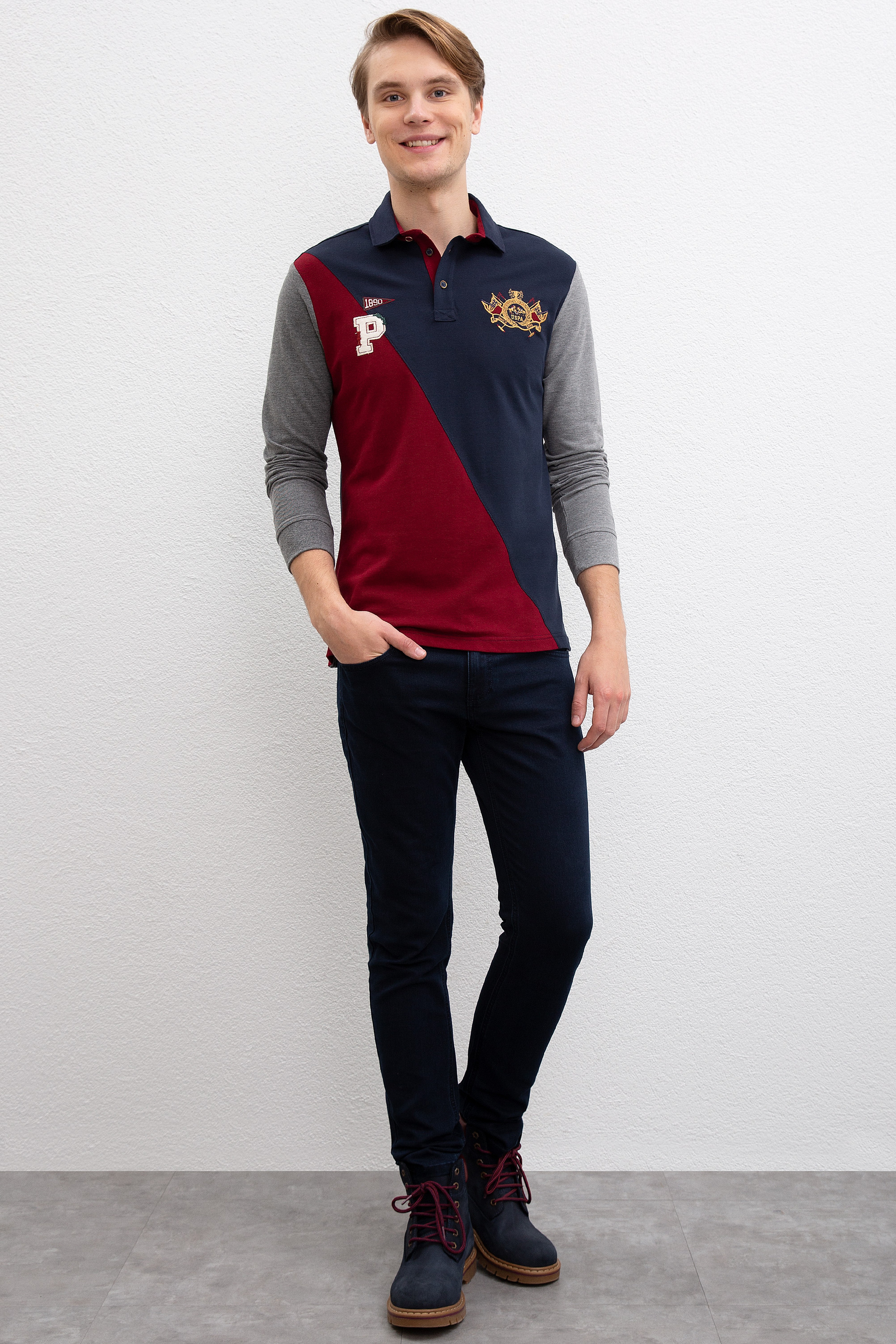 Erkek Bordo Polo Yaka Sweatshirt