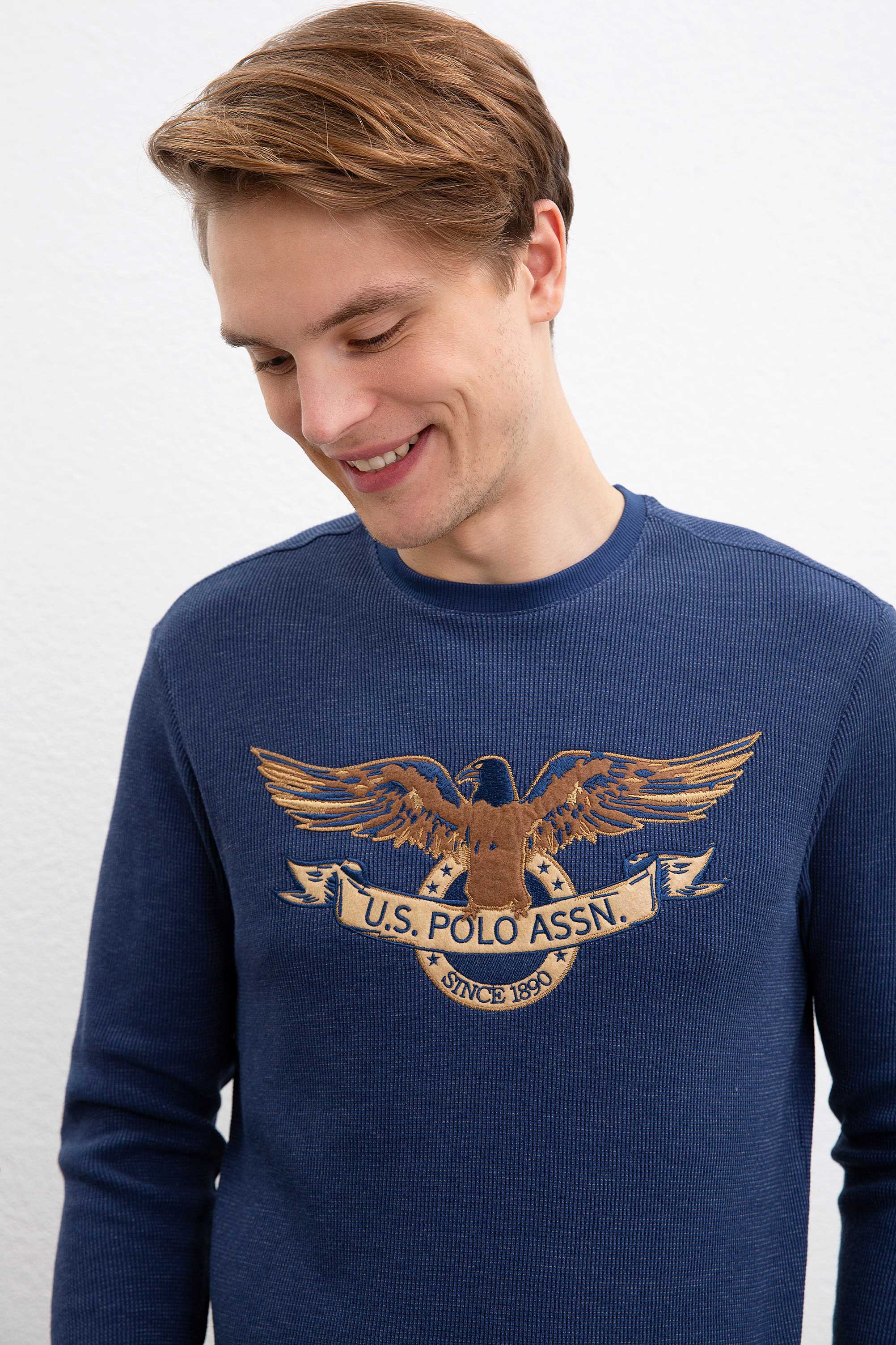 Erkek Açık Lacivert Bisiklet Yaka Sweatshirt - Image 1