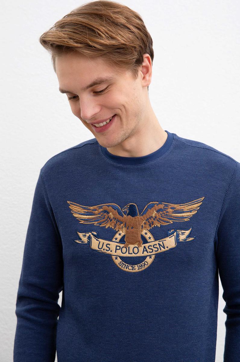 Erkek Açık Lacivert Bisiklet Yaka Sweatshirt