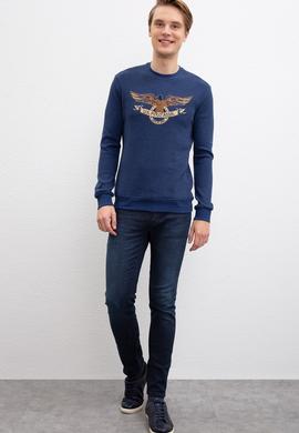 Erkek Açık Lacivert Bisiklet Yaka Sweatshirt - 50207608016