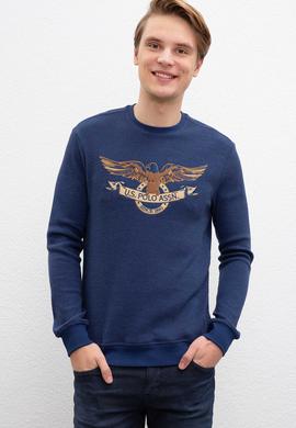 Erkek Açık Lacivert Bisiklet Yaka Sweatshirt - 50207608016