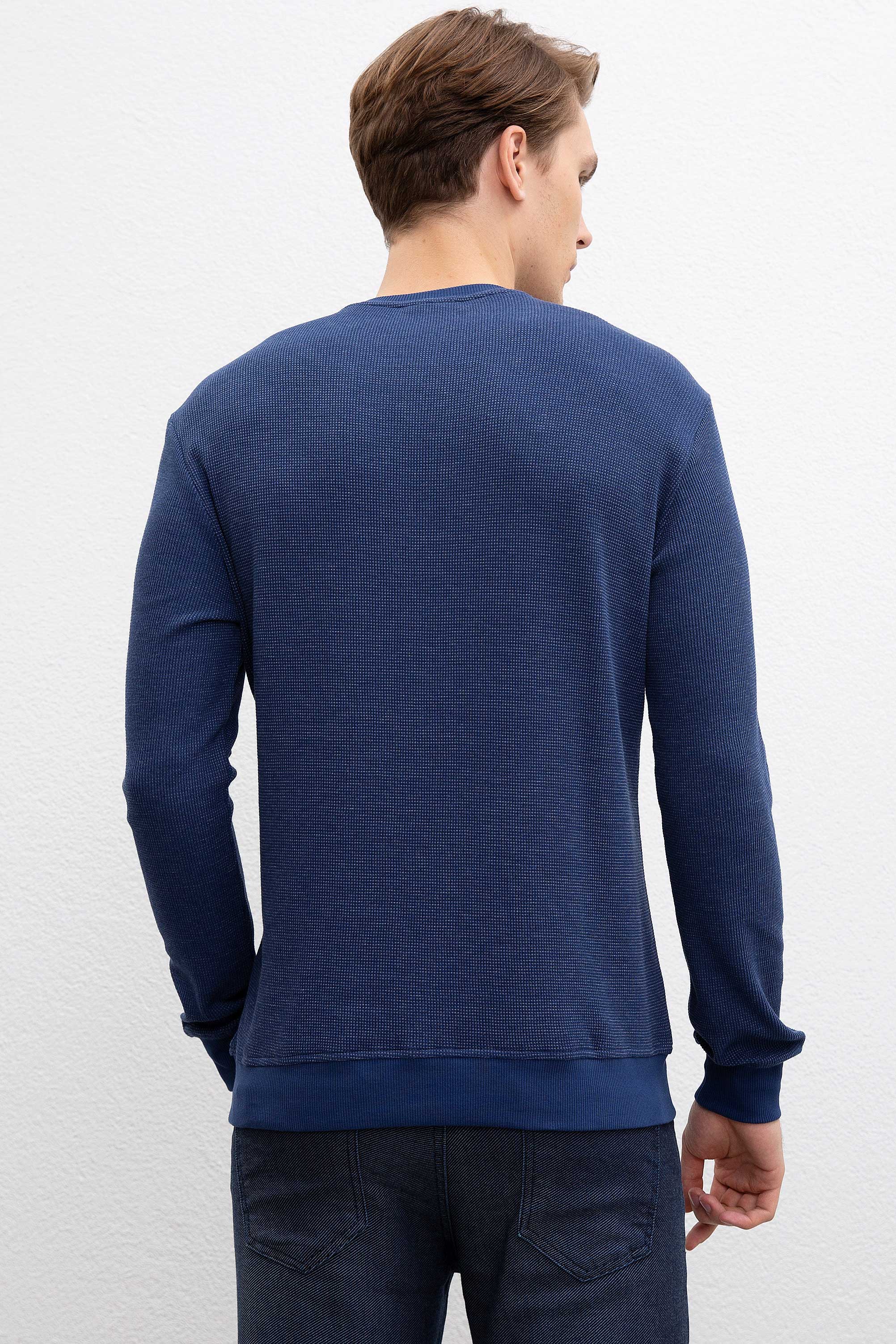 Erkek Açık Lacivert Bisiklet Yaka Sweatshirt - Image 3