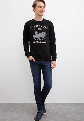 Erkek Siyah Bisiklet Yaka Sweatshirt - 50216287011