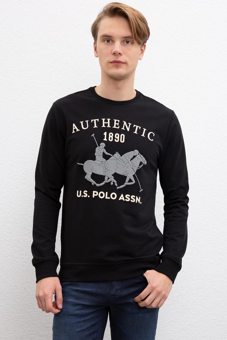 Erkek Siyah Bisiklet Yaka Sweatshirt