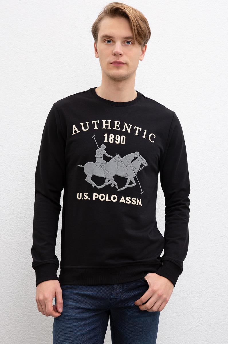 Erkek Siyah Bisiklet Yaka Sweatshirt