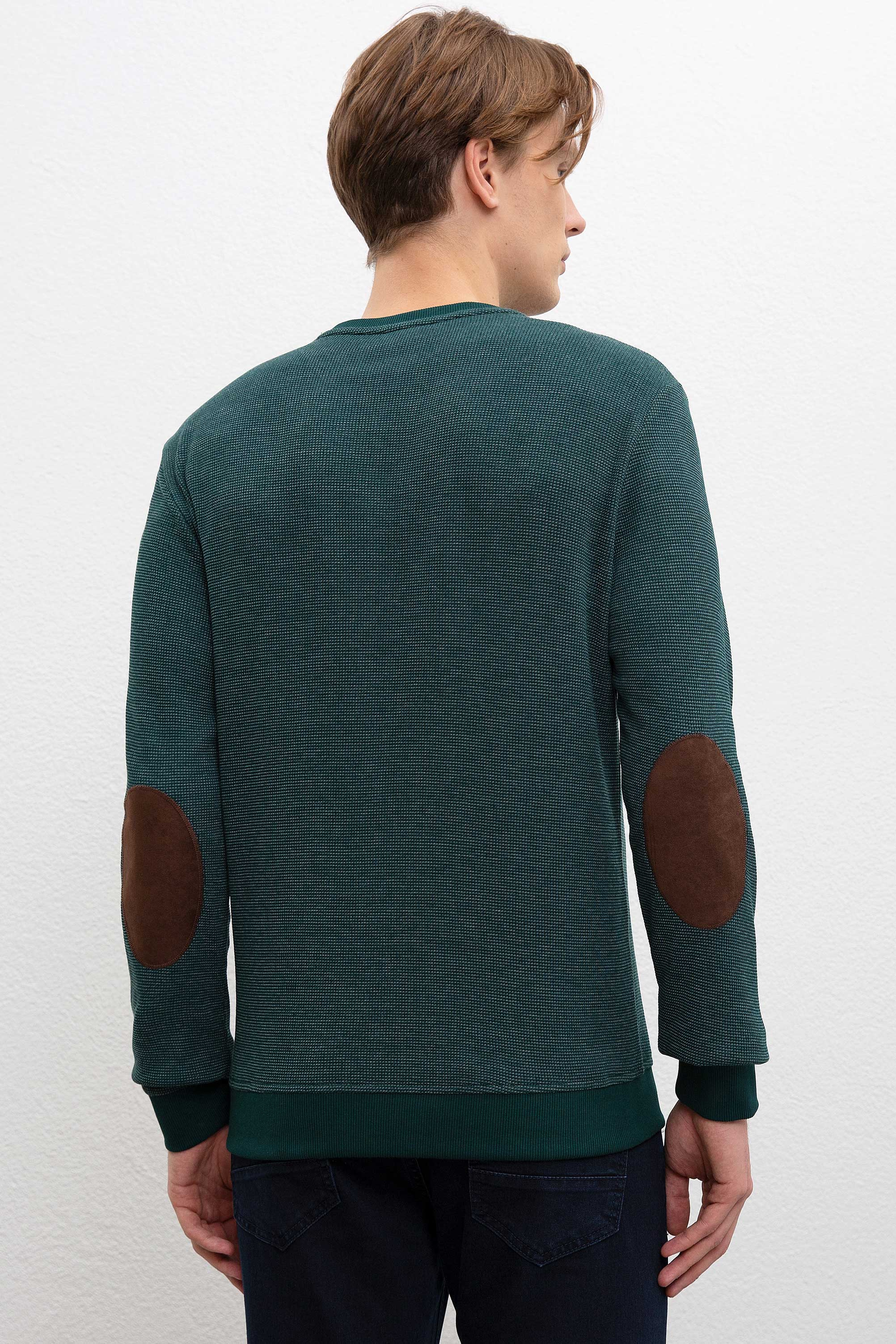 Erkek Koyu Yeşil Bisiklet Yaka Sweatshirt - Image 3